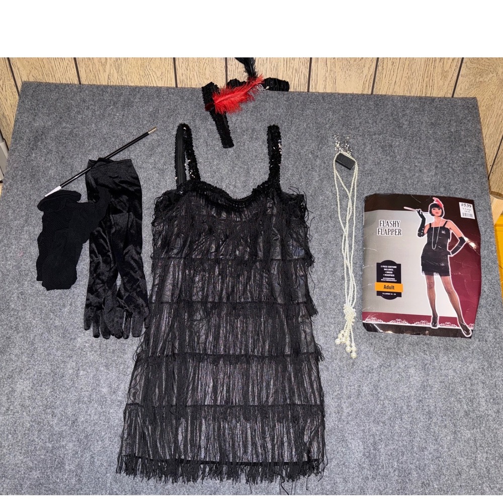 Black Fringe Dress with Accessories